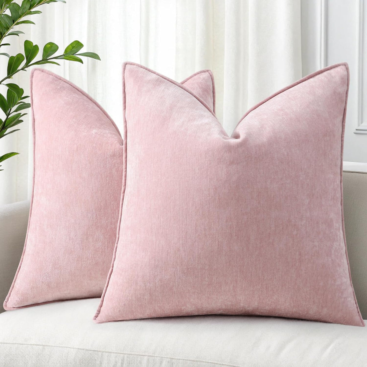 decoruhome chenille blush pink velvet throw pillow covers, main product view