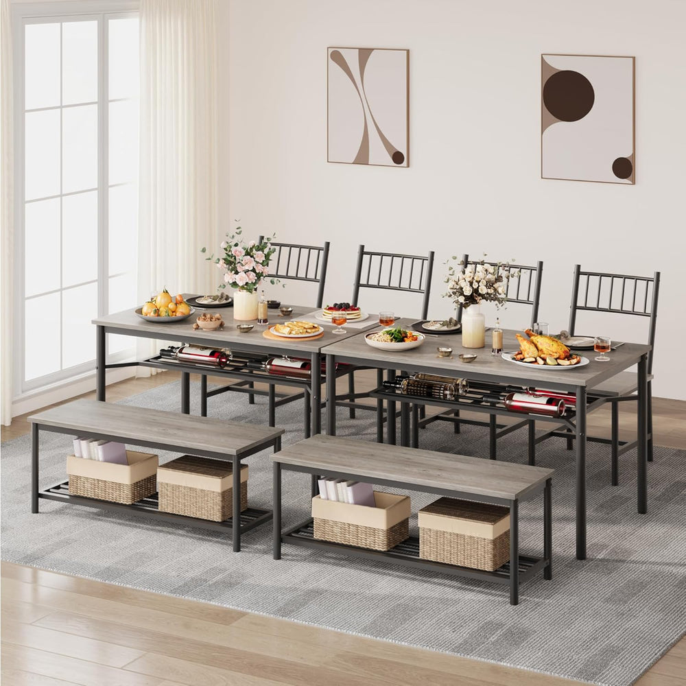 Garvee Dining Table Set for 4 with Bench and Chairs, 4-Piece Kitchen Table Se...