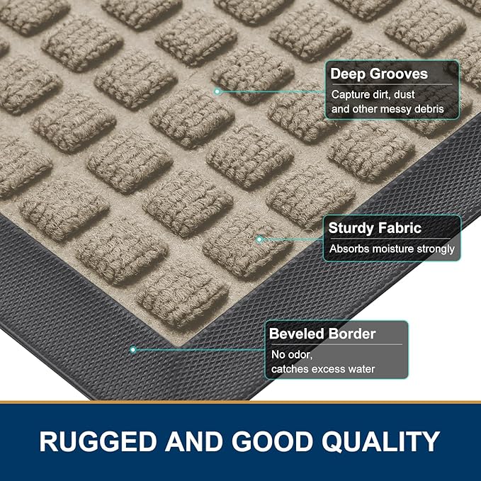 Smiry Front Door Mat Outside Entrance, Heavy Duty Natural Rubber Doormat - Image 3