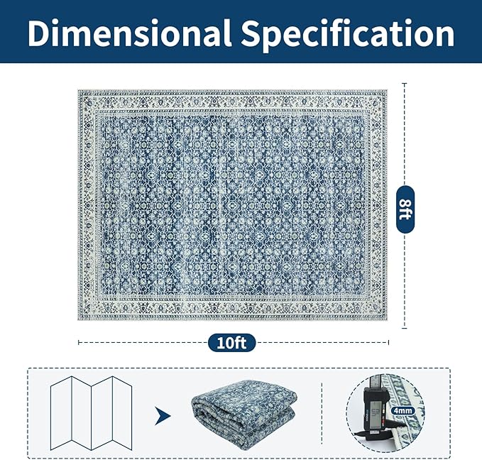 Washable Rugs 8x10 Area Rugs for Living Room, Dining Room- Soft Low Pile Stain - Image 2