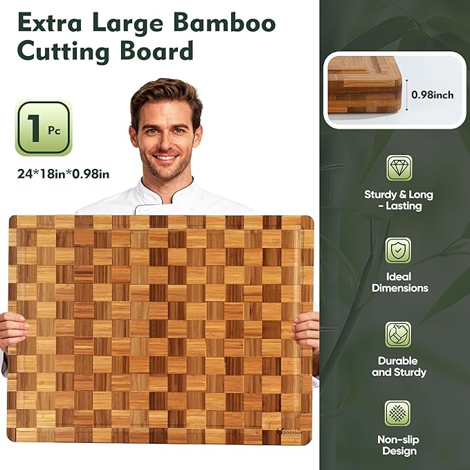XXXLarge Bamboo Cutting Boards Charcuterie Board Best Non Toxic Large Butcher - Image 2