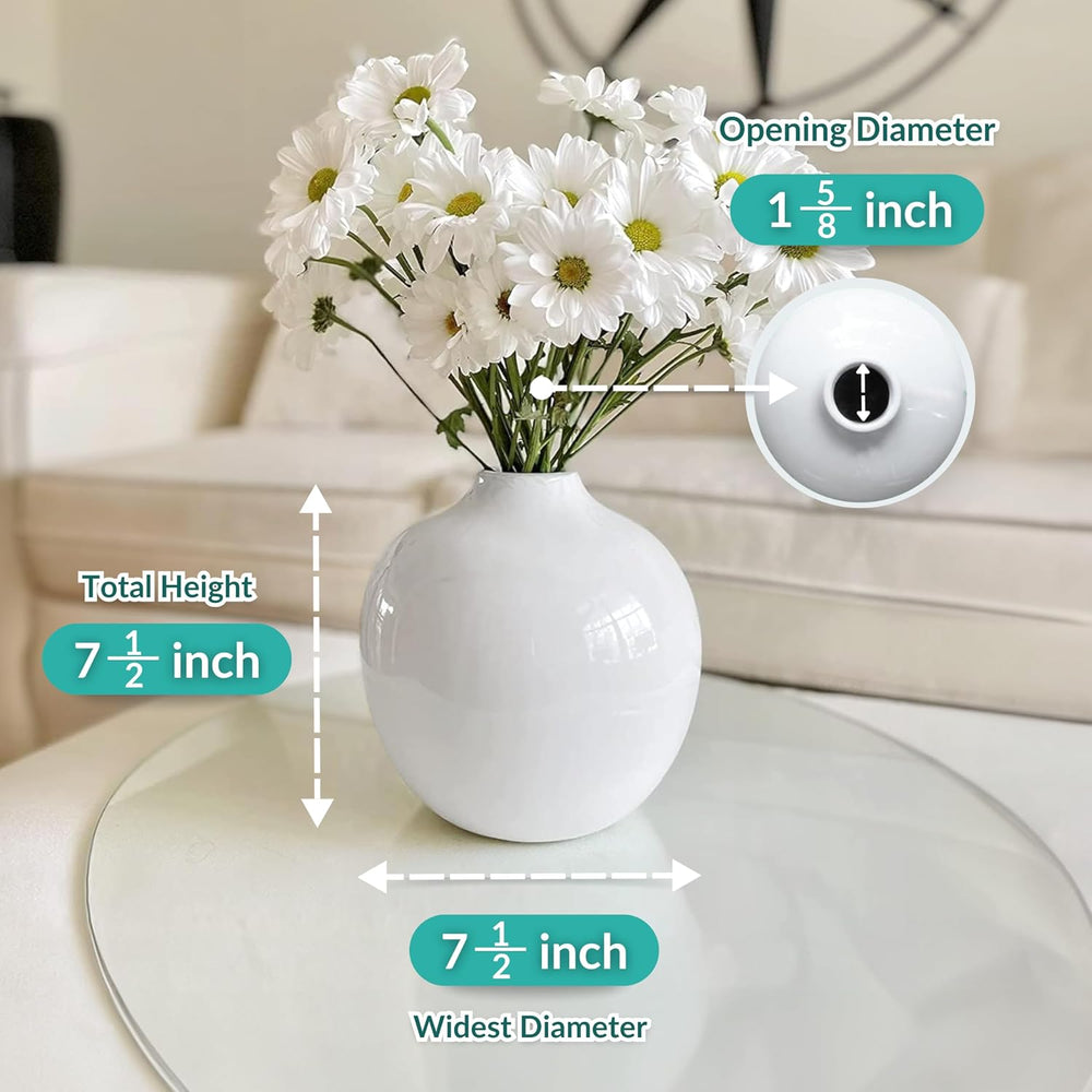Willowy 7.5 Inch Large White Ceramic Vase with Glossy Finish - White Vases fo...