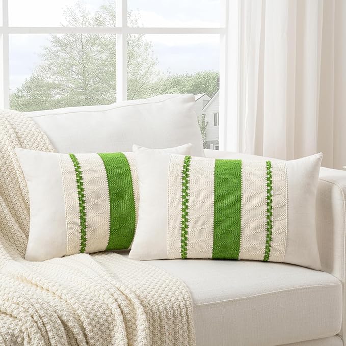 Fancy Homi Set of 1 Boho Lime Green Lumbar Decorative Throw Pillow Cover 12x20 - Image 2