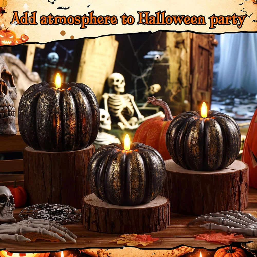 3 Pcs Halloween Flameless Pumpkin Candles with Timer Remote