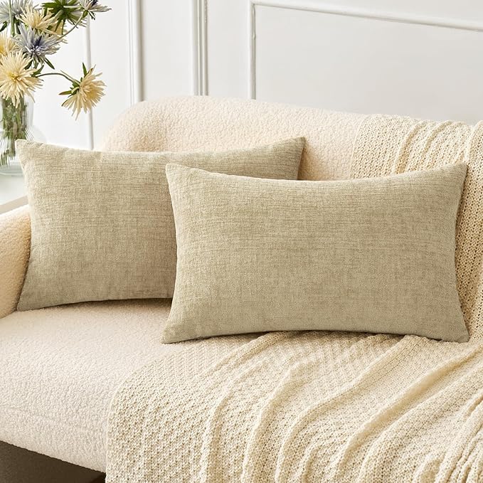 MIULEE Pack of 2 Beige Throw Pillow Covers 12x20 Inch Soft Lumbar Pillow Covers by MIULEE