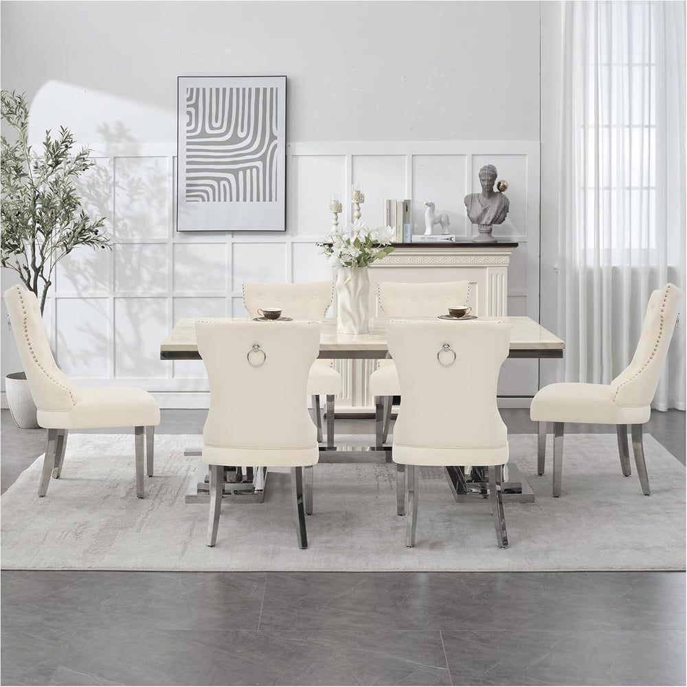 adochr Velvet Dining Chairs Set of 6, Upholstered Kitchen Chairs with Mteal L...