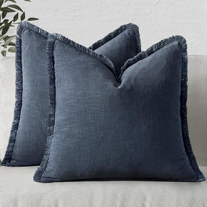 MIULEE Decorative Throw Pillow Covers Neutral Linen Fringe Throw Pillows Set of by MIULEE