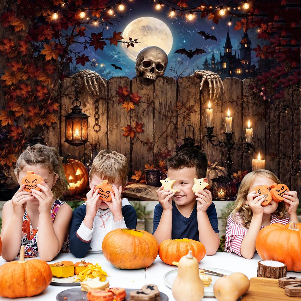 10x8ft Halloween Skeleton Pumpkin Lantern Photo Backdrop Decor