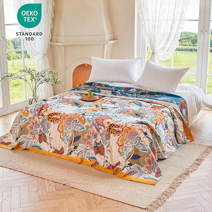 MSGKV Boho Throw Blanket 50"x60" Floral Cotton Blanket - Image 6