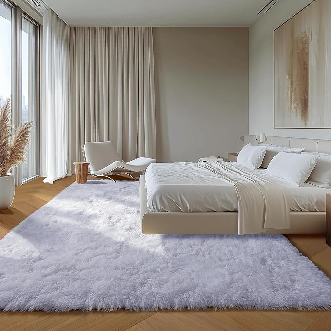 ONASAR White Rugs for Living Room 5x8, Fluffy Shaggy Area Rug for Bedroom - Image 5