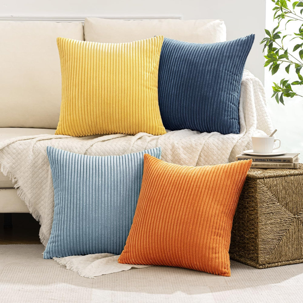 MIULEE Soft Corduroy Decorative Throw Pillow Covers Blue-Orange 18x18