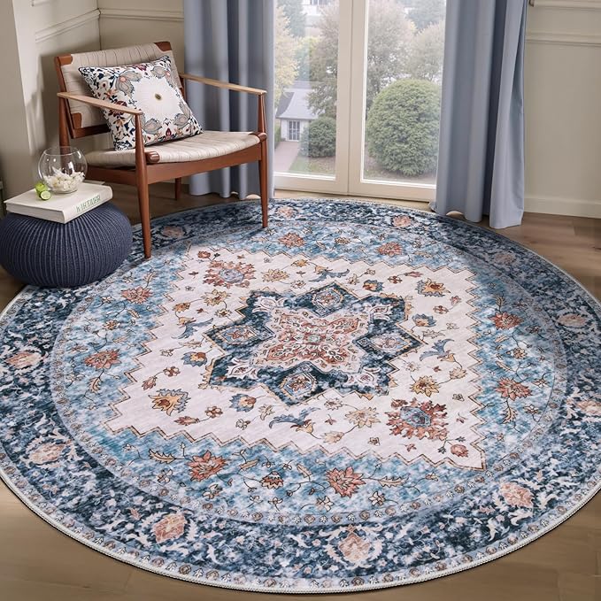 SERISSA Boho Round Area Rug, 6ft Washable Non-Slip Circle Rug, Ultra Soft by SERISSAHomeDecorCollection