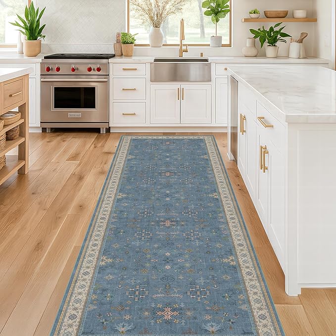 Blue Boho 2'6''x8' Wide Hallway Runner Rug - Image 3