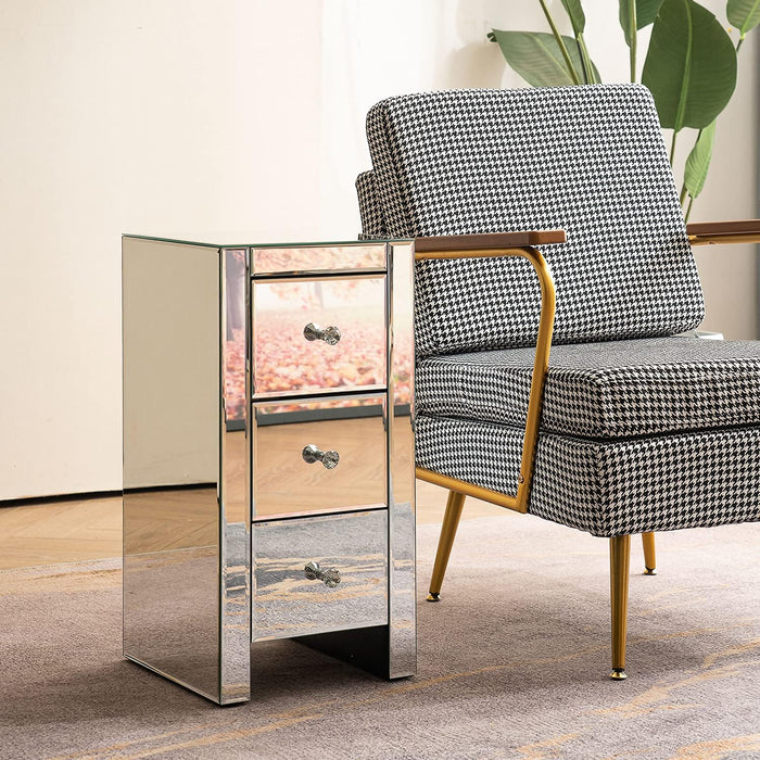 MELLCOM Mirrored Nightstand with 3 Drawers, Mirrored Beside Table for Bedroom Living Room, Silver