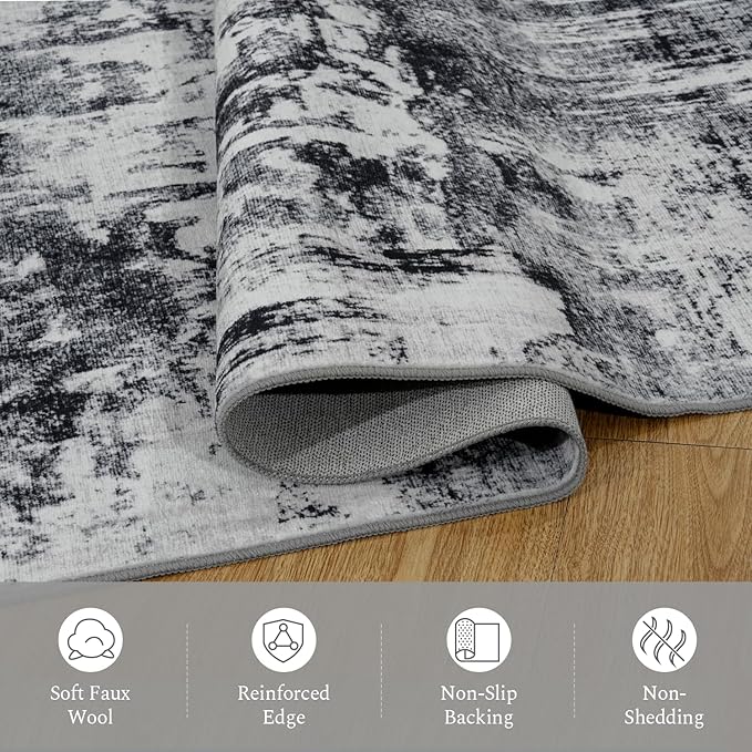Rugflix 8x10 Area Rugs for Living Room, Big Washable Dark Carpet Non-Slip for - Image 7