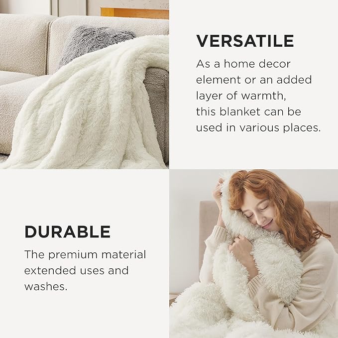Bedsure GentleSoft Fluffy Cream Throw Blanket Decorative Blankets - Image 4