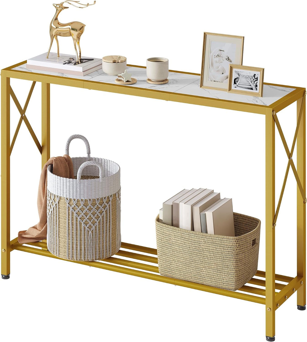 Tajsoon Entryway Table 41.8", 2 Tier Gold Console Table with Shelves