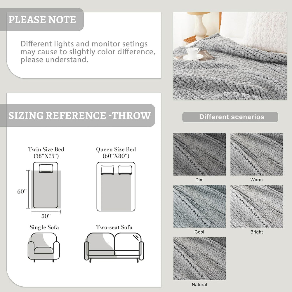 Chunky Knit Throw Blanket for Couch, Light Grey Throw Blanket 50"x60"