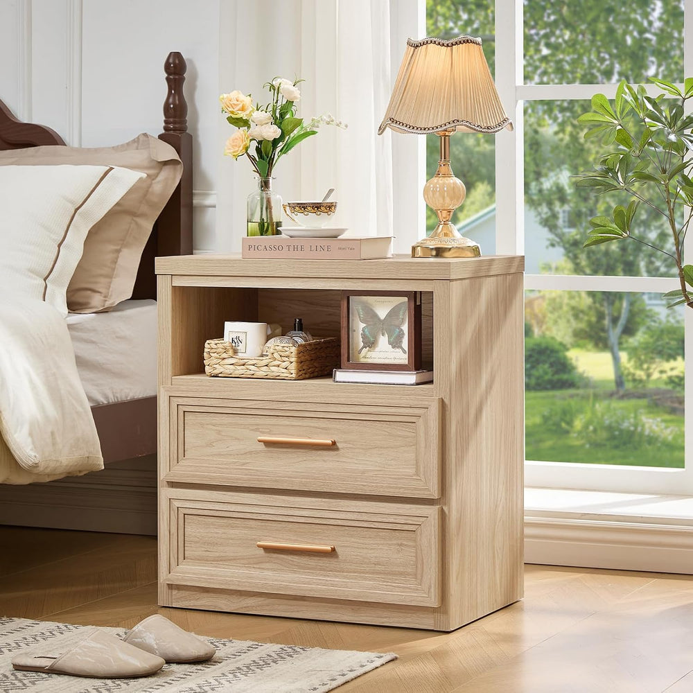 RWYHG 24'' Wide Farmhouse Night Stand with 2 Drawers,Wood Nightstand