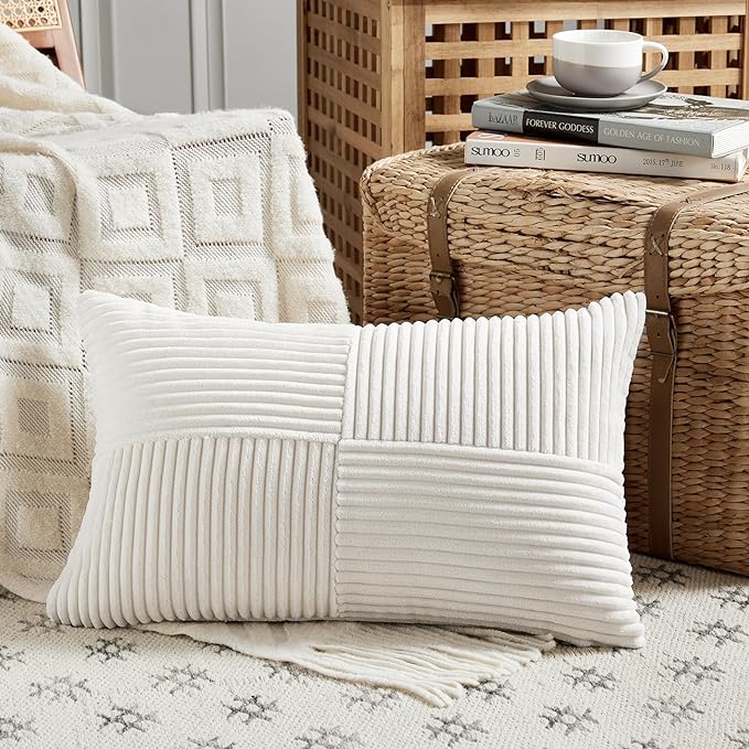 Fancy Homi 2 Packs Cream White Lumbar Decorative Throw Pillow Covers 12x20 Inch - Image 2