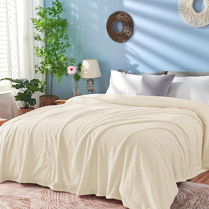 inhand Fleece Twin Blanket for Bed Cream White Throw Blanket for Couch Super - Image 3