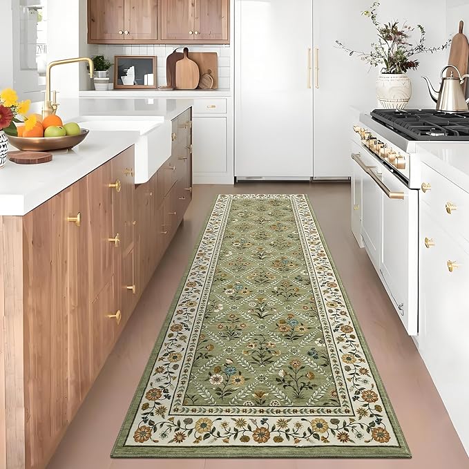 Washable Kitchen Runner 2x6 Non-Slip Floral Carpet Runner by GarveeHome