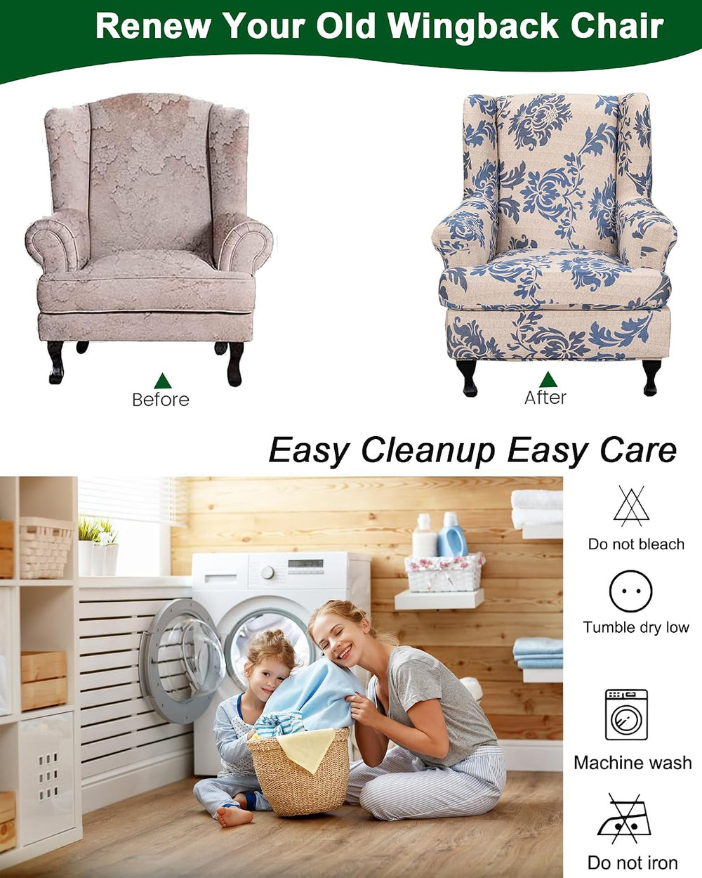 CRFATOP Wingback Chair Covers Stretch Armchair Slipcovers for Living Room