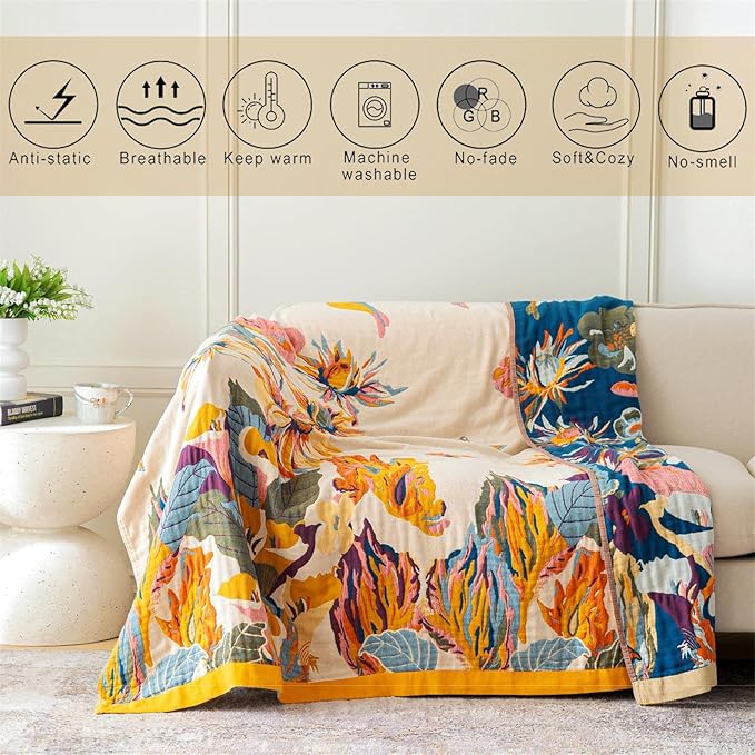 MSGKV Boho Throw Blanket for Bed 100% Cotton Throw Floral Couch Blanket - Image 3