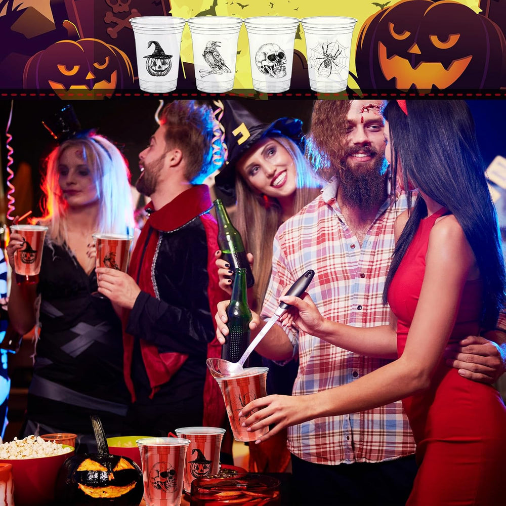 Teenyyou 16 oz Halloween Plastic Cup, Disposable Party Cup, 100 Pcs, Skull
