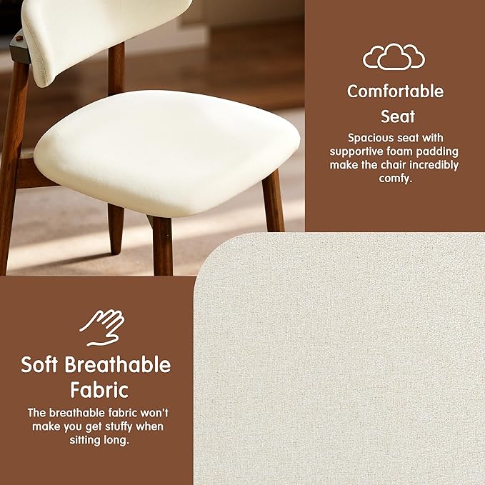 CHUN YI Dining Chairs Set of 2, Upholstered Solid Wood Dining Room Chairs, Mi...