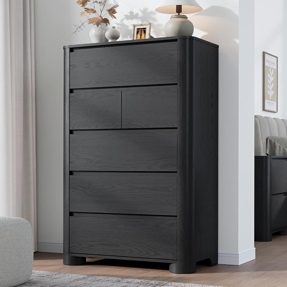 YANSNWO Black 6 Drawer Dresser for Bedroom, 48" Tall Chest of Drawers
