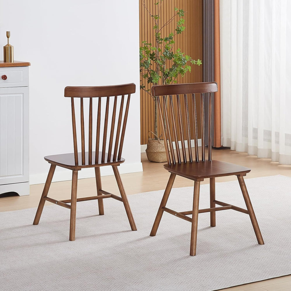 Walnut Solid Wood Windsor Dining Chairs Set of 2 with Spindle Back (Windsor-2...