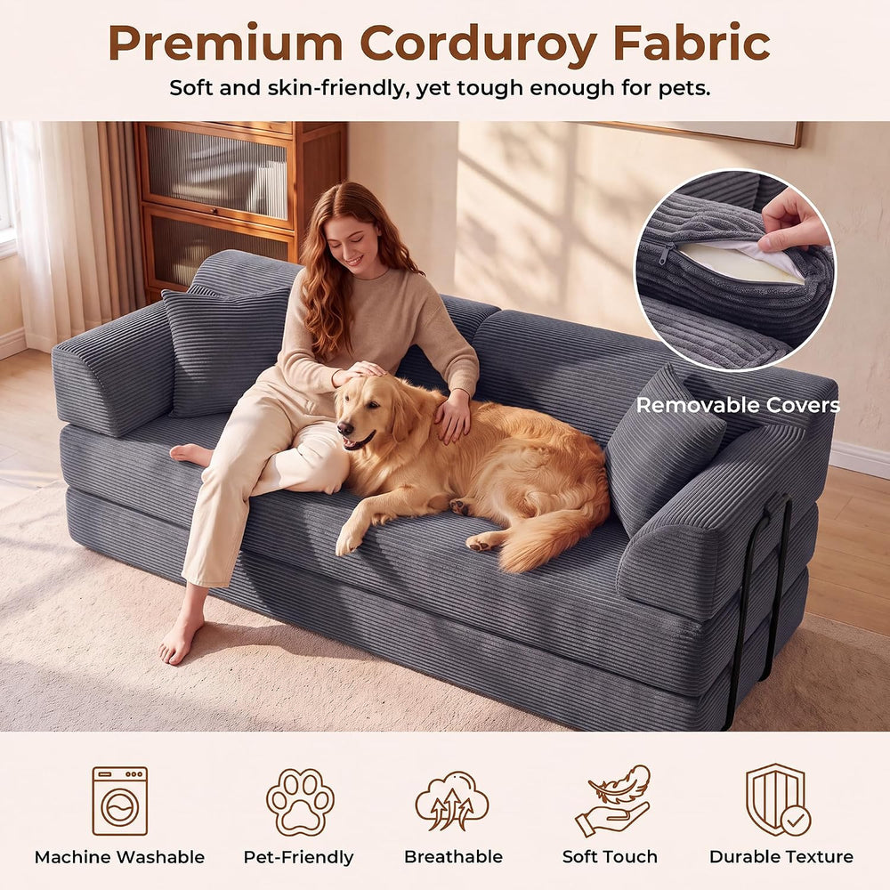 79" High‑Back Convertible Futon Sofa Bed, Boneless Couch for Living Room