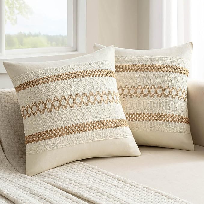 MIULEE Set of 2 Neutral Boho Decorative Pillow Covers 16x16 Inch Farmhouse by MIULEE