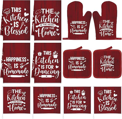 12 Pcs Farmhouse Kitchen Decor Sets 4 Red Kitchen Hand Towels 4 Dish Clothes 2 by Bencailor