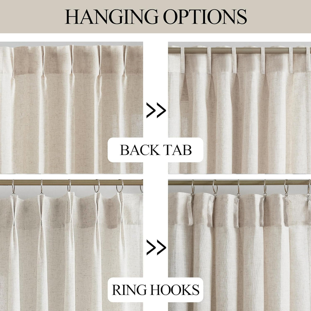 Vision Home Natural Linen Pinch Pleated Semi Sheer Curtains 42Wx90Lx2