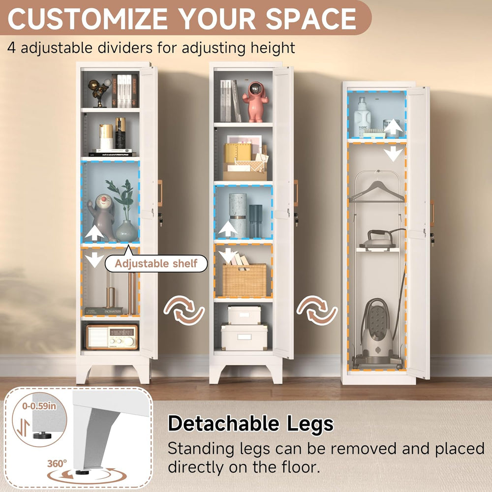 67" Tall Narrow Storage Cabinet Metal Bathroom Cabinet with Lockable and...