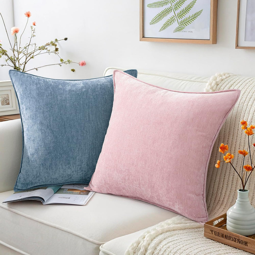 decorUhome Chenille Blue Grey Velvet Throw Pillow Covers 24x24 Set of 2