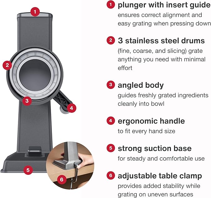 Zyliss Rotary Cheese Grater, 3 Steel Drum Blades, Fruit Grater - Image 7