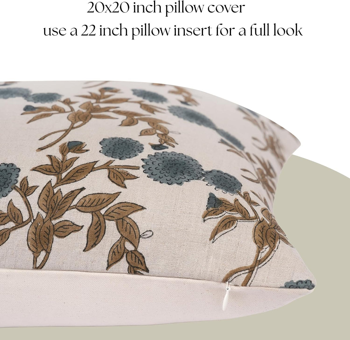 linen blue throw pillow covers 20x20 inch floral shown in use