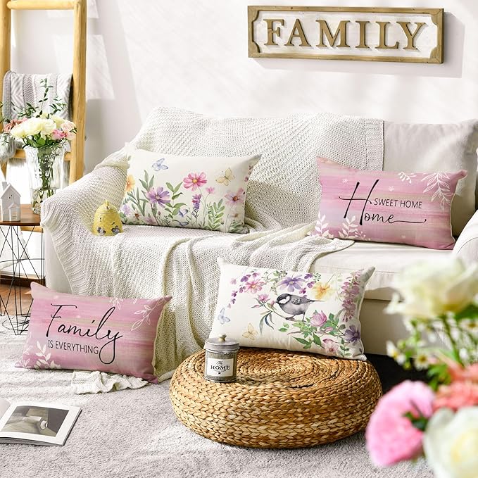 AVOIN colorlife Spring Saying Flowers Butterfly Pink Throw Pillow Covers - Image 2