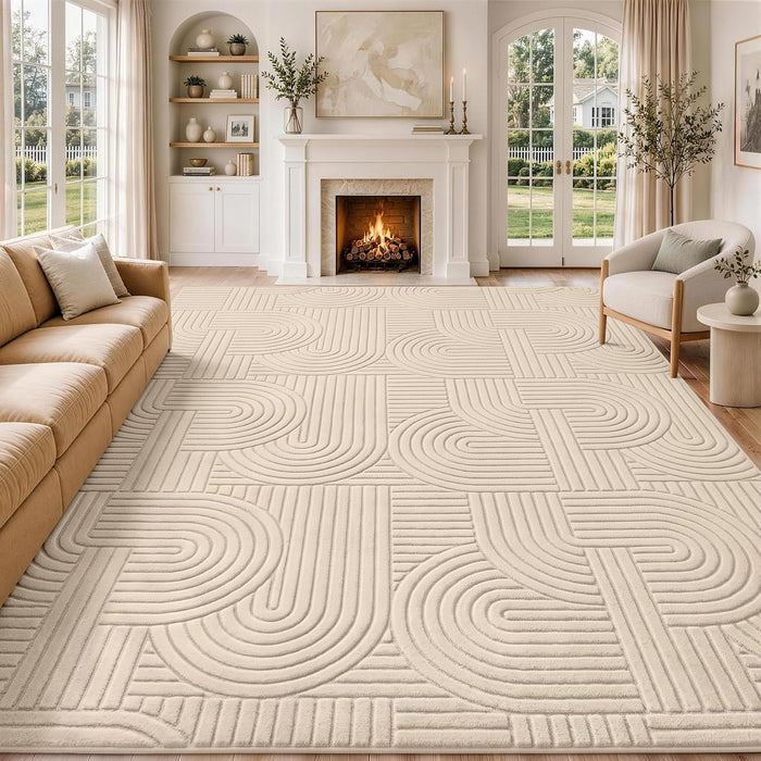 8x10 Area Rugs for Living Room: Washable Neutral Bedroom Carpet Beige