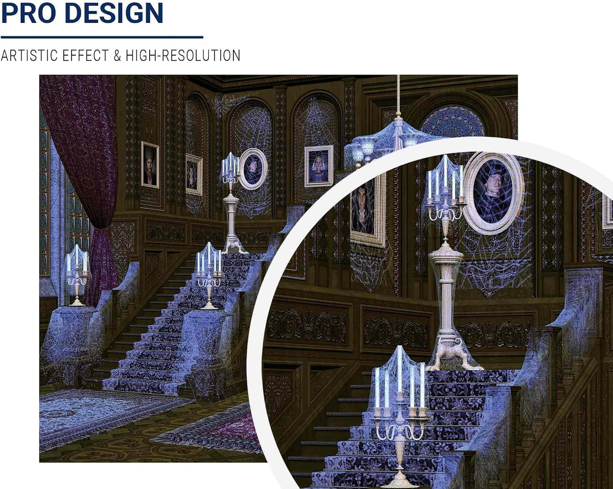 Allenjoy 10x8ft Halloween Haunted House Backdrop Middle Ages Retro Spooky Deserted Spider Web Stairs Background Decor Photography Photoshoot Studio Booth Props