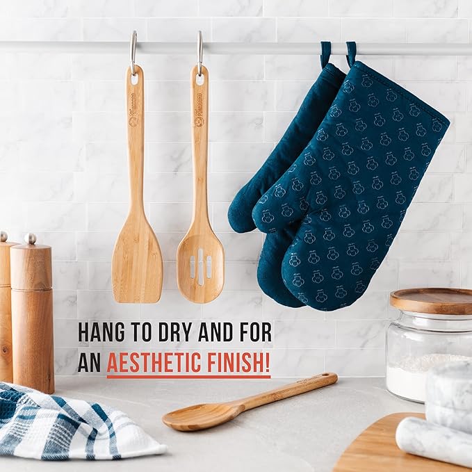 Chef Pomodoro Bamboo Cooking Utensils 3-Piece Set, Large 12.5-Inch Wooden - Image 4