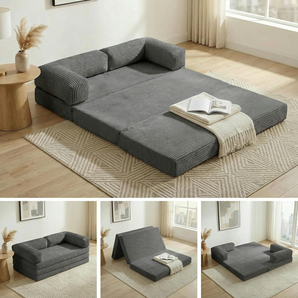 Convertible Sofa Bed,5-in-1 Tri-Fold Boneless Couch with Removable Armrests &...