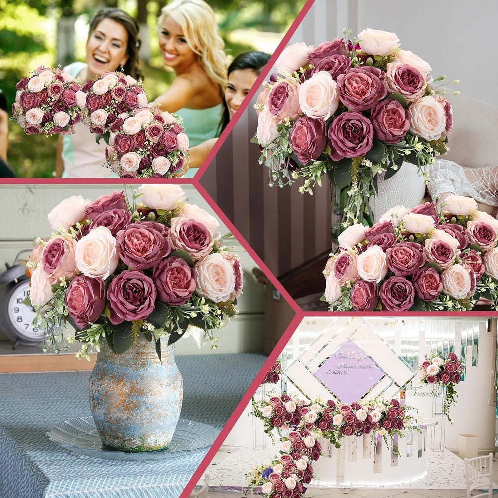 Geosar 16 Bundles Artificial Peonies Flowers,Dusty Pink, Dusty Rose