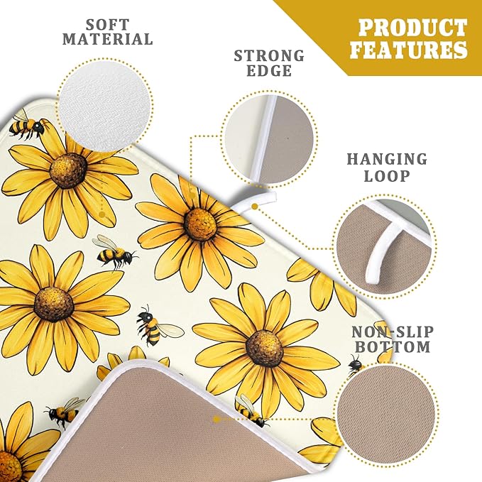 Spring Summer Sunflower Bee Dish Drying Mat of Kitchen Counter 16×18 Inch - Image 4