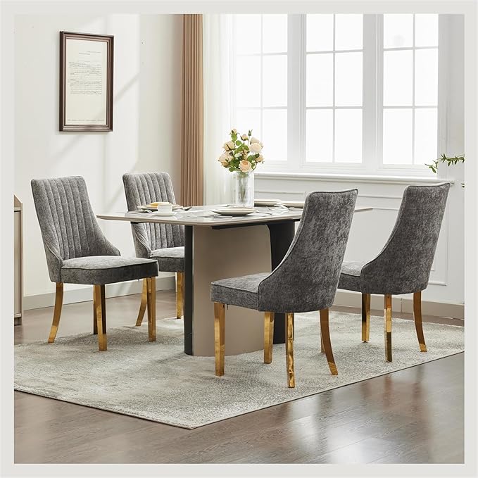 Dining Chairs Set of 4，Modern Channel Tufted Upholstered Dining Chairs with G...
