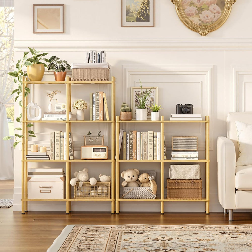 Book Shelf, 4 Tier Bamboo Bookshelf, Tall Bookcase with 8 Open Display Shelve...