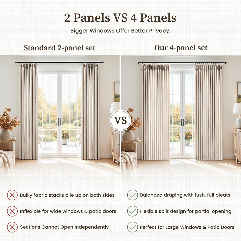 Topfinel 4 Panels Set Pinch Pleated Linen Curtains 84 Inchs Long Oatmeal